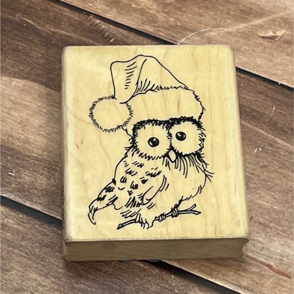 2014 STAMPENDOUS! V302 CHRISTMAS OWL WOOD MOUNTED RUBBER STAMP HUGE EYES